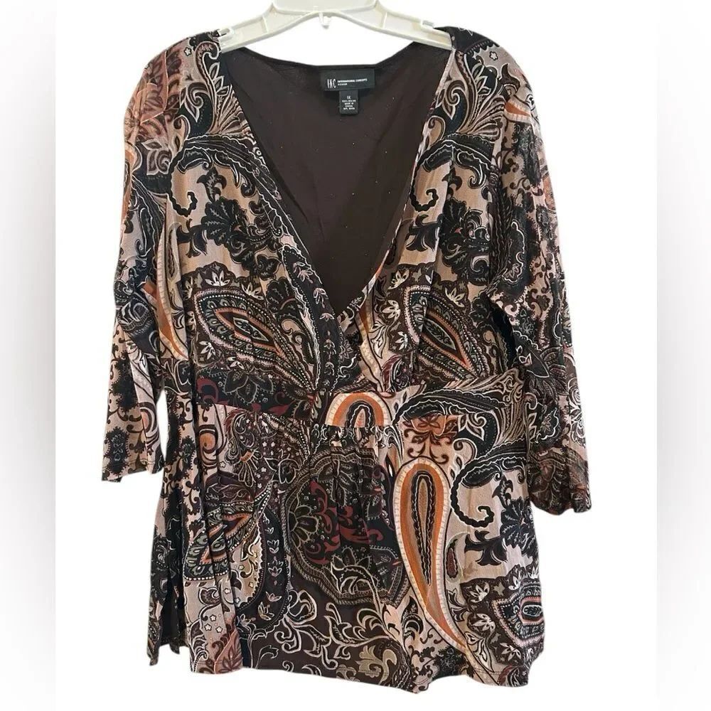 INC International Concepts Women Sequin Pasley Top Brown, Black & Tan